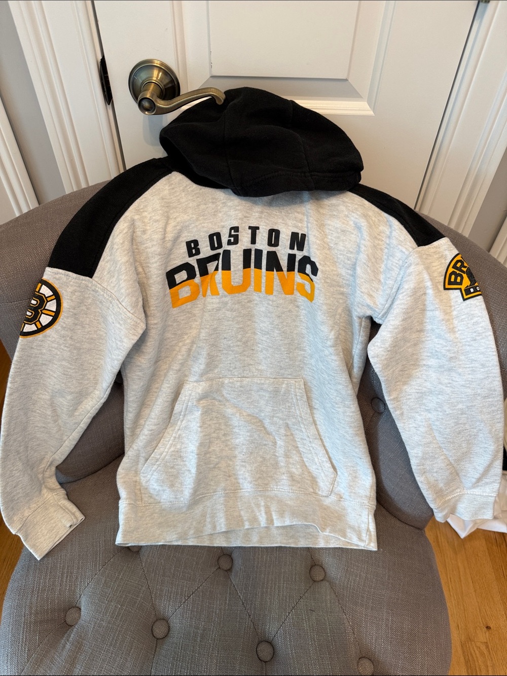 NHL Boston Bruins Gray & Black Pullover Hoodie with Yellow Logo